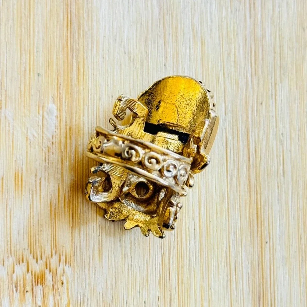 Salvador Teran Marbel Aztec Eagle Warrior Ring Statement Motif Modernist 50s sz7